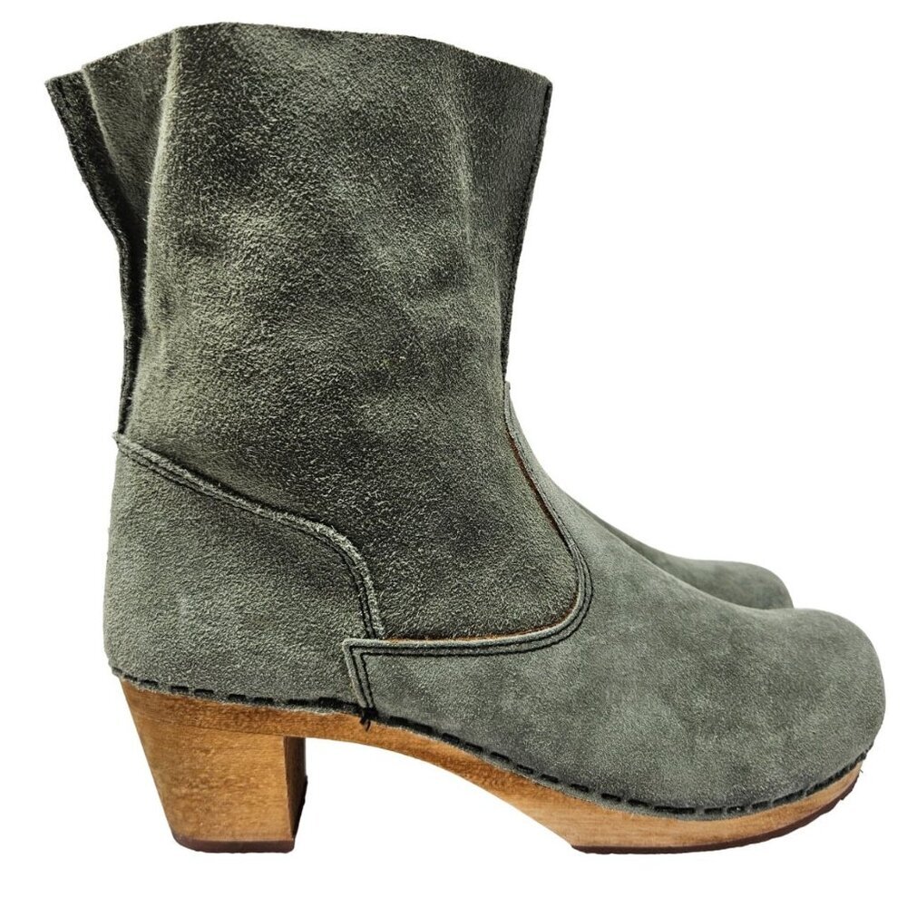 Sanita Juna Wooden Clog Boots Green Women’s EU 38 US 7 Suede Fall Winter